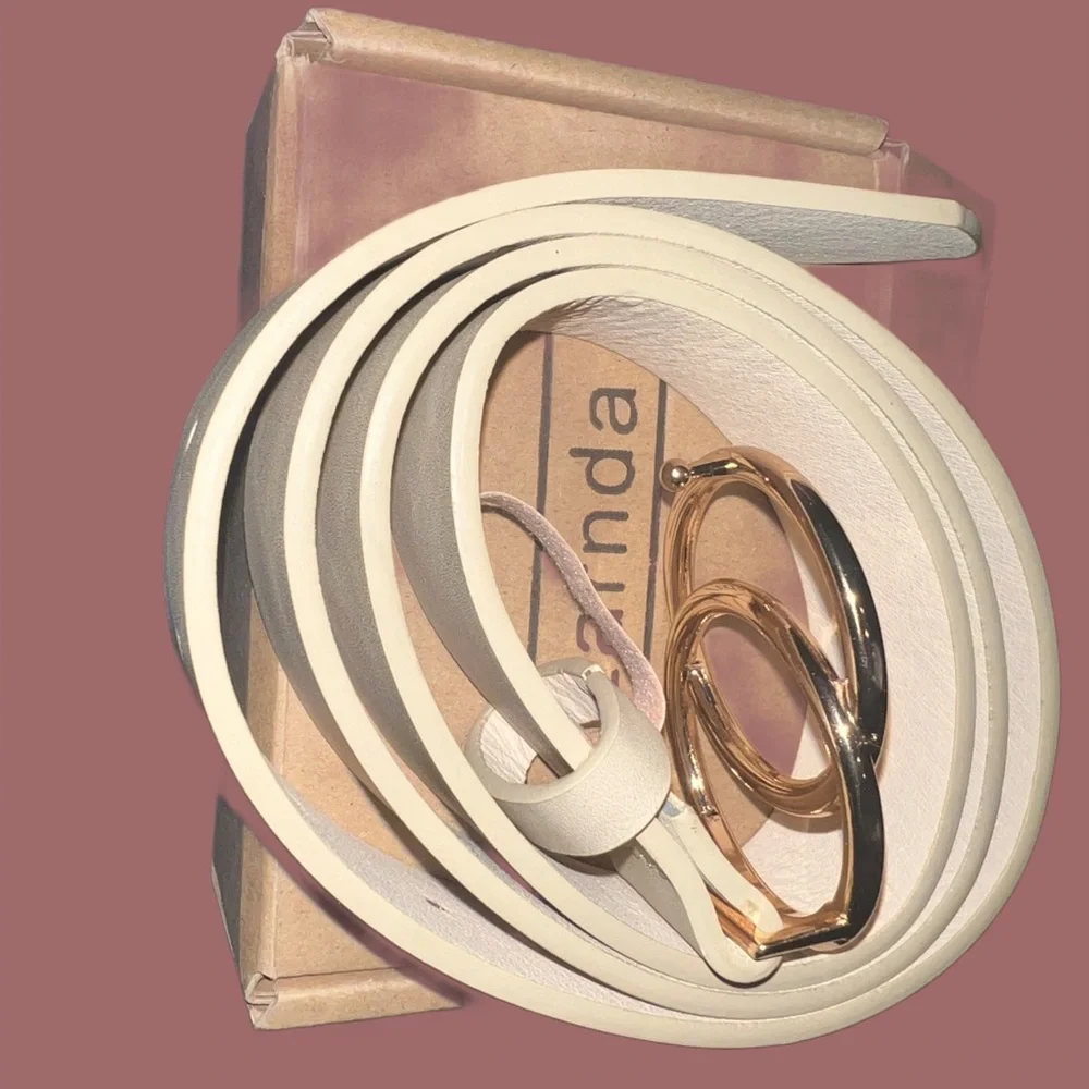 Golden Double Circle Buckle Elegant Cream Ivory Belt NWT NEW work school